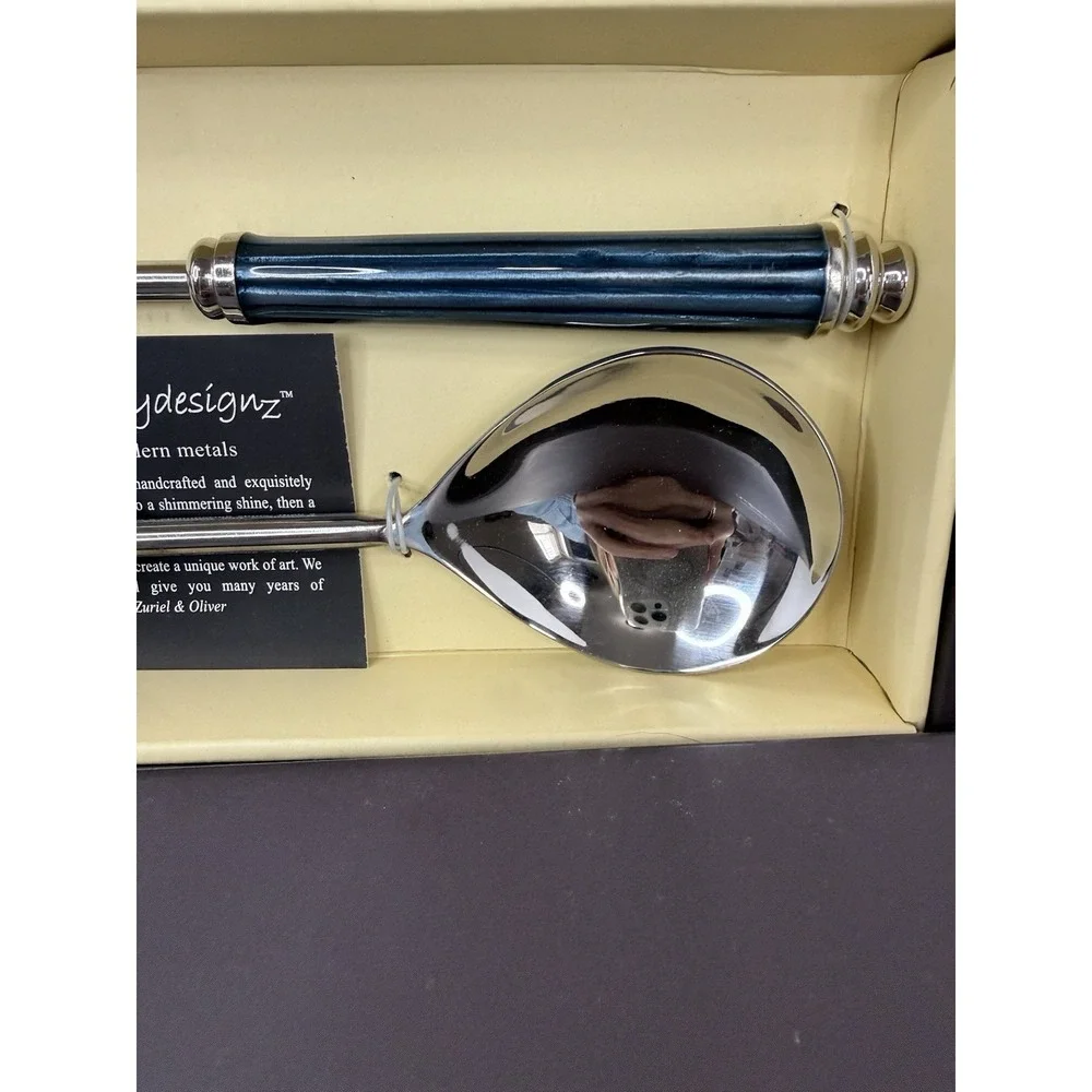 SIMPLYDESIGNZ‎ Metal Works SPICE BLUE Spoon Fork Salad Serving Set Meenakari NEW